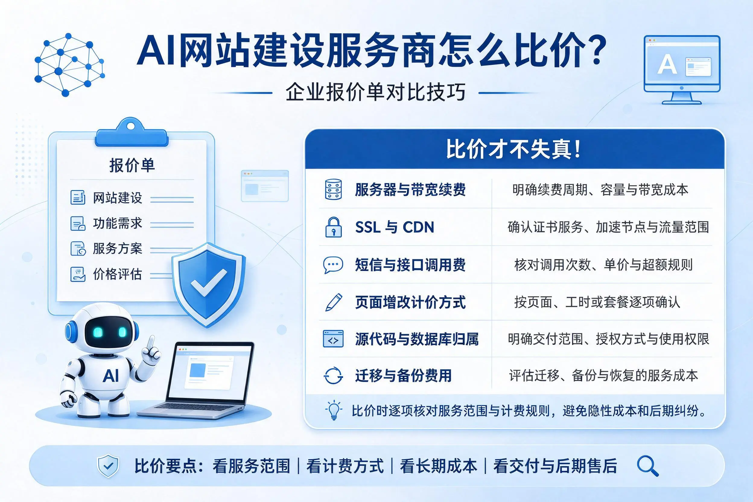 AI网站建设服务商怎么比价?梧州企业报价单对比技巧
