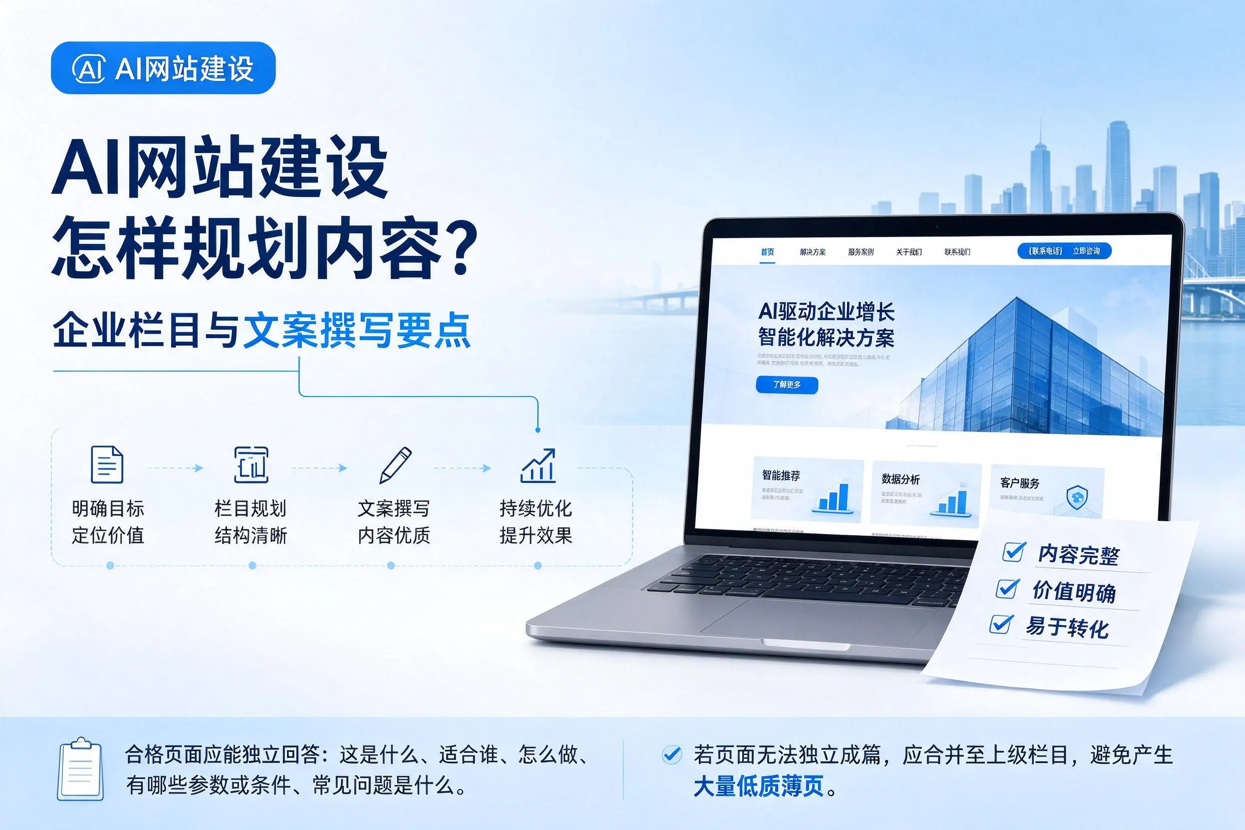 AI网站建设怎样规划内容？梧州企业栏目与文案撰写要点